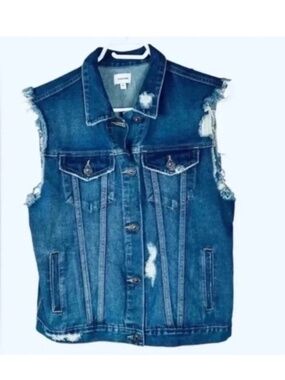 Sleeveless Denim Vest - Blue medium